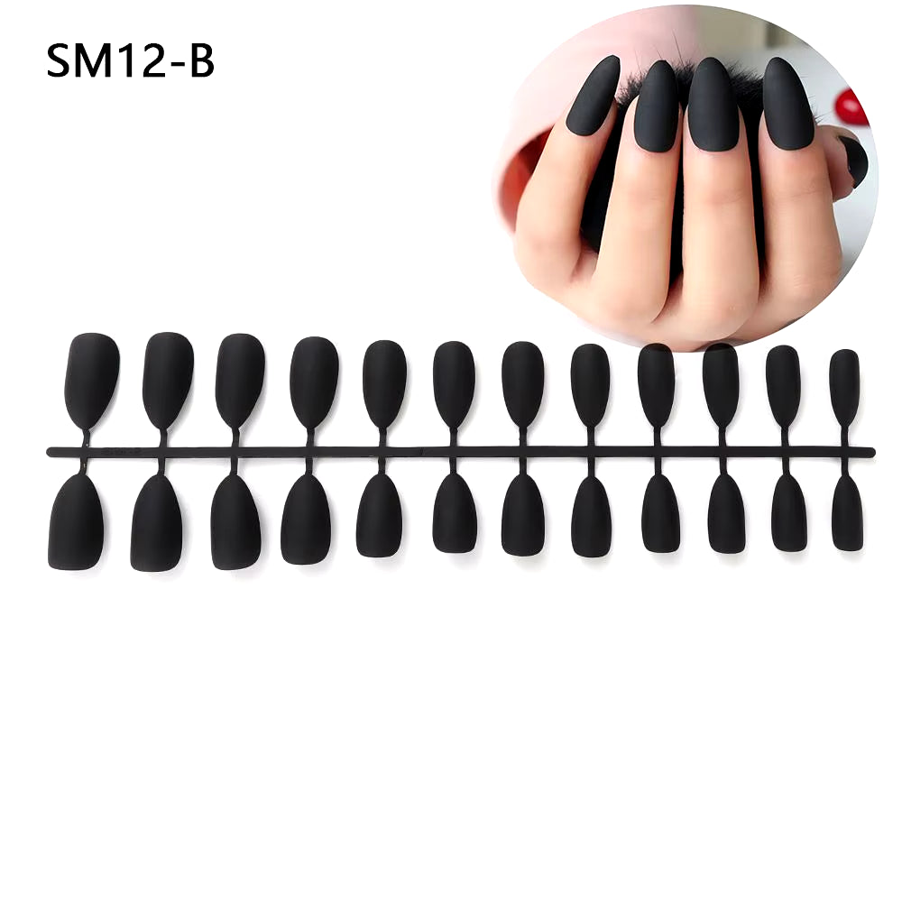 24Pcs Acrylic Extra Long Pointed Almond Oval False Nail Solid Color Matte Nail Full Cover French Stiletto Fake Nail Manicure Too