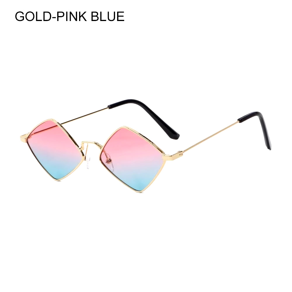 Hipster Polygon Women Sunglasses Irregular Vintage Small Frame Rhombus Ladies Sunglasses Shades Retro Alloy Eyewear Black