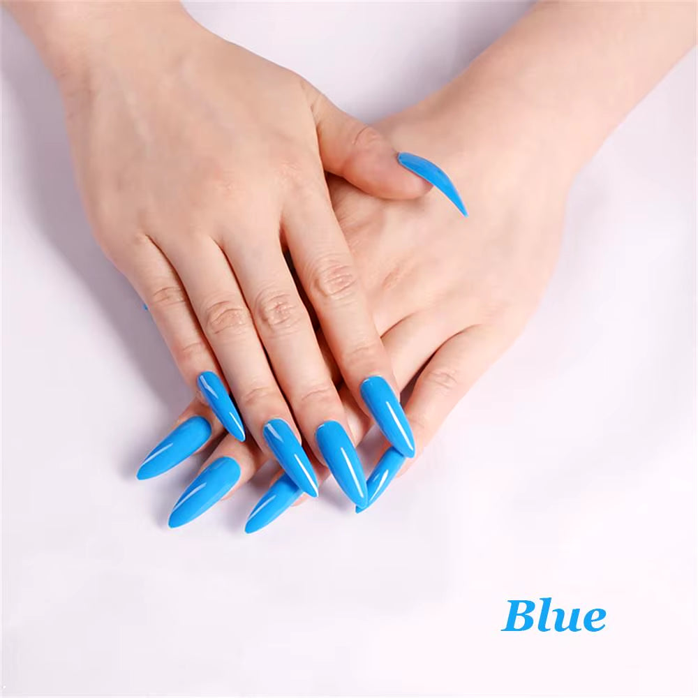 24Pcs Acrylic Extra Long Pointed Almond Oval False Nail Solid Color Matte Nail Full Cover French Stiletto Fake Nail Manicure Too