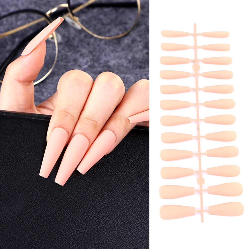 24Pcs Acrylic Extra Long Pointed Almond Oval False Nail Solid Color Matte Nail Full Cover French Stiletto Fake Nail Manicure Too