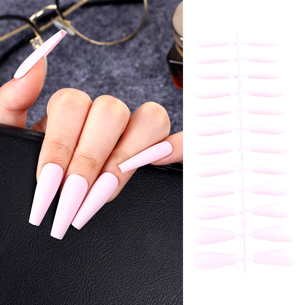 24Pcs Acrylic Extra Long Pointed Almond Oval False Nail Solid Color Matte Nail Full Cover French Stiletto Fake Nail Manicure Too