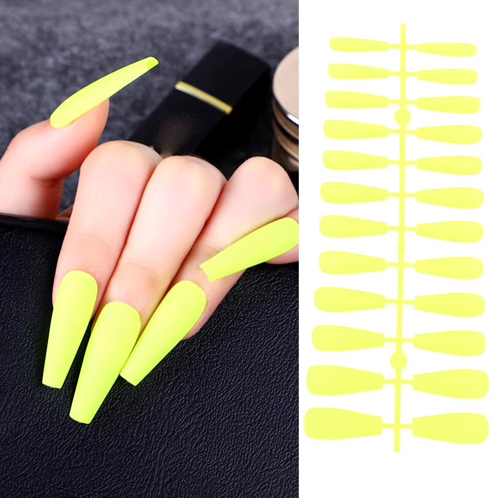 24Pcs Acrylic Extra Long Pointed Almond Oval False Nail Solid Color Matte Nail Full Cover French Stiletto Fake Nail Manicure Too