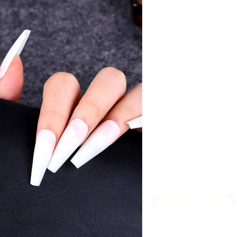 24Pcs Acrylic Extra Long Pointed Almond Oval False Nail Solid Color Matte Nail Full Cover French Stiletto Fake Nail Manicure Too