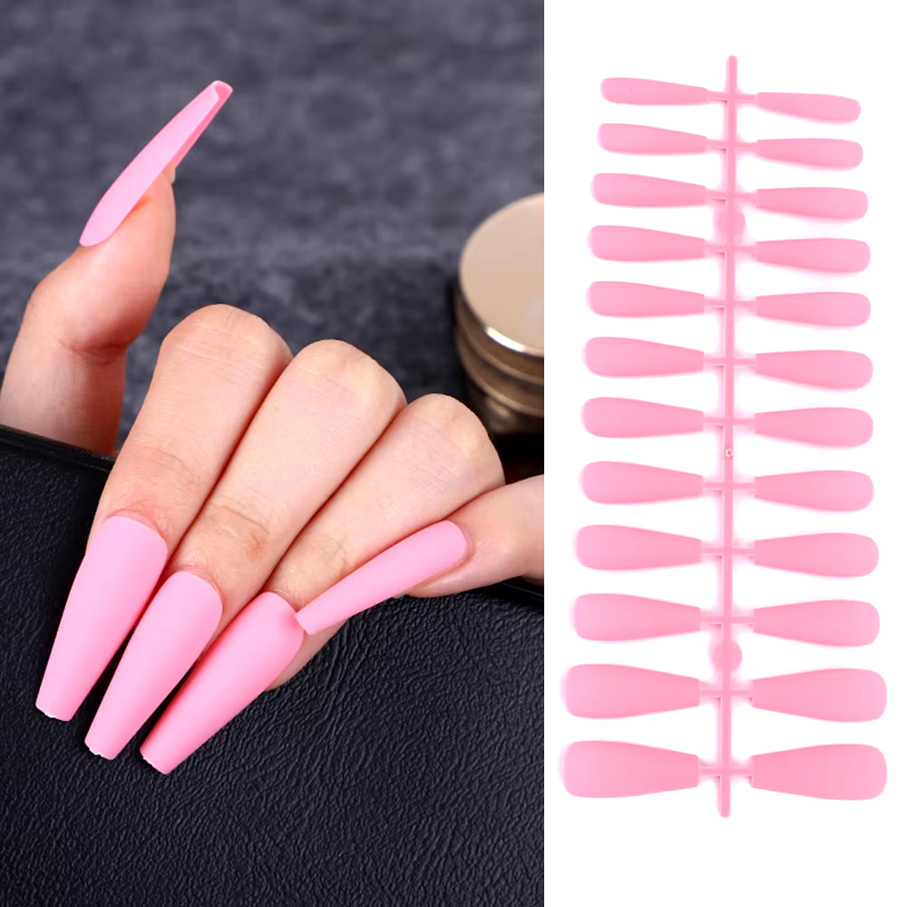 24Pcs Acrylic Extra Long Pointed Almond Oval False Nail Solid Color Matte Nail Full Cover French Stiletto Fake Nail Manicure Too