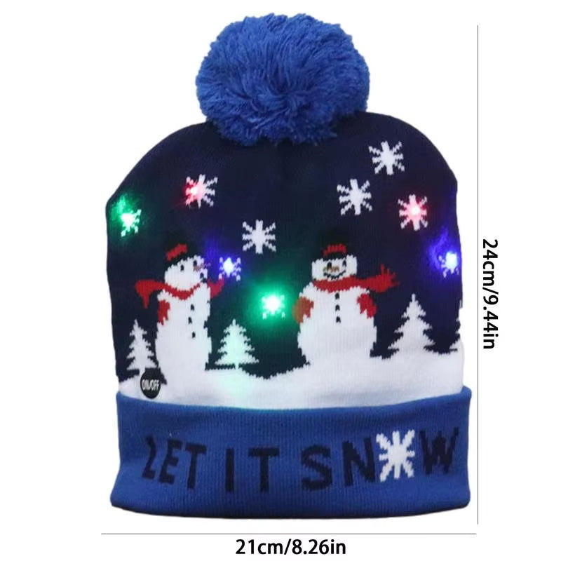 Christmas Beanie Hats with Lights Christmas LED Beanie Ugly Sweater Knit Winter Hats for Women Men Christmas Party