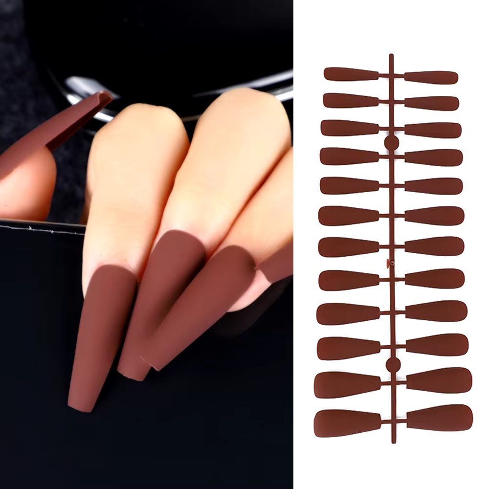 24Pcs Acrylic Extra Long Pointed Almond Oval False Nail Solid Color Matte Nail Full Cover French Stiletto Fake Nail Manicure Too