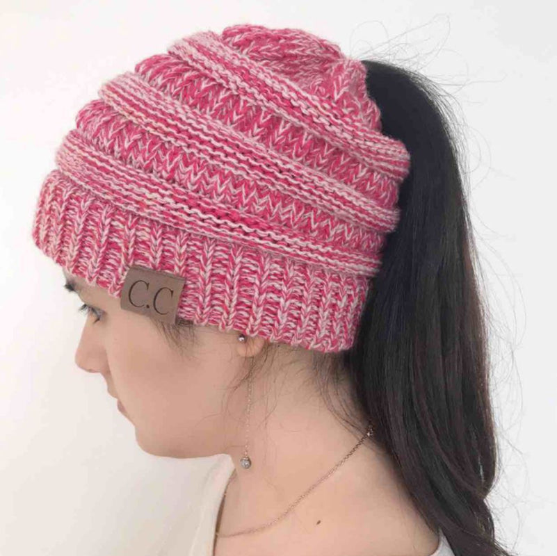 High Bun Ponytail Beanie Hat Chunky Soft Stretch Cable Knit Warm Fuzzy Lined Skull Beanie Acrylic Hats Men and Women