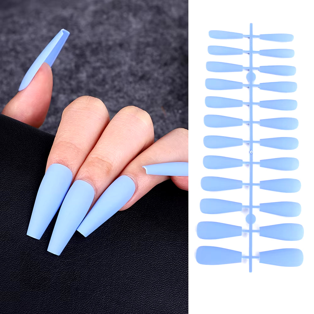 24Pcs Acrylic Extra Long Pointed Almond Oval False Nail Solid Color Matte Nail Full Cover French Stiletto Fake Nail Manicure Too