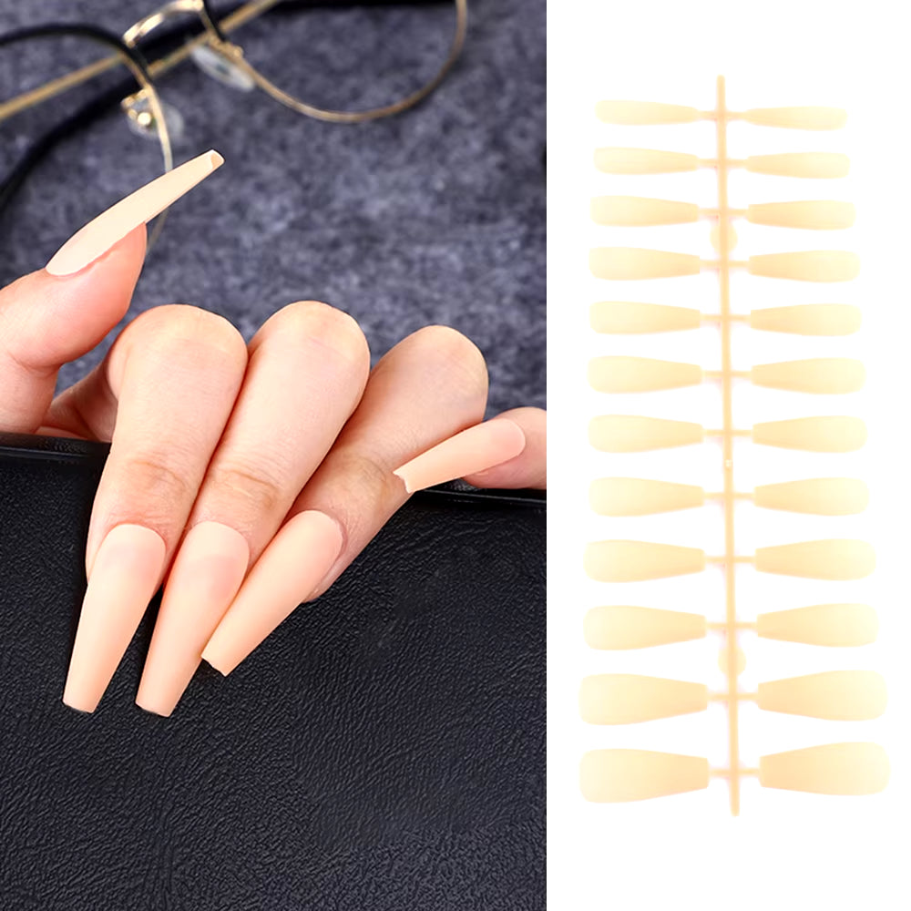 24Pcs Acrylic Extra Long Pointed Almond Oval False Nail Solid Color Matte Nail Full Cover French Stiletto Fake Nail Manicure Too