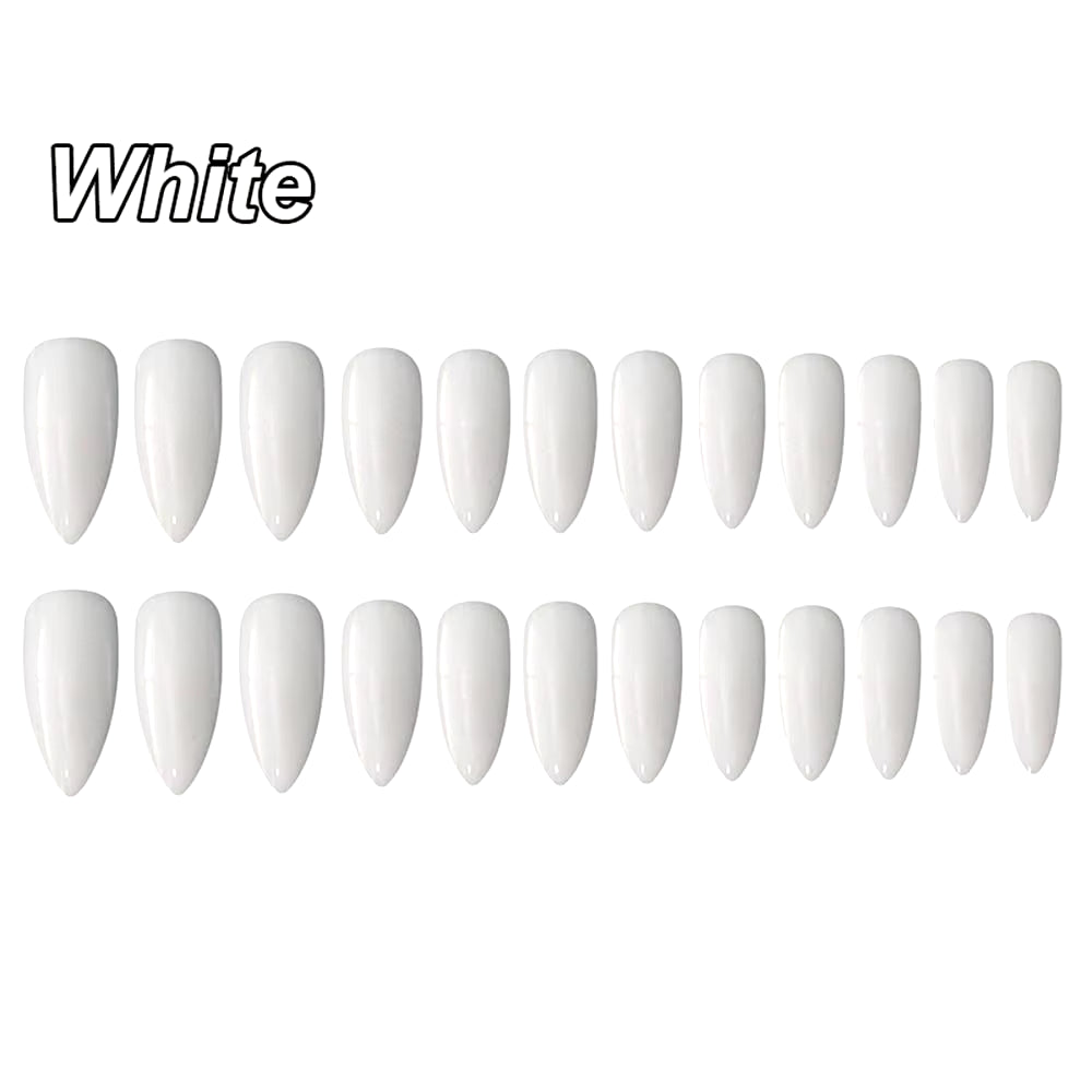 24Pcs Acrylic Extra Long Pointed Almond Oval False Nail Solid Color Matte Nail Full Cover French Stiletto Fake Nail Manicure Too