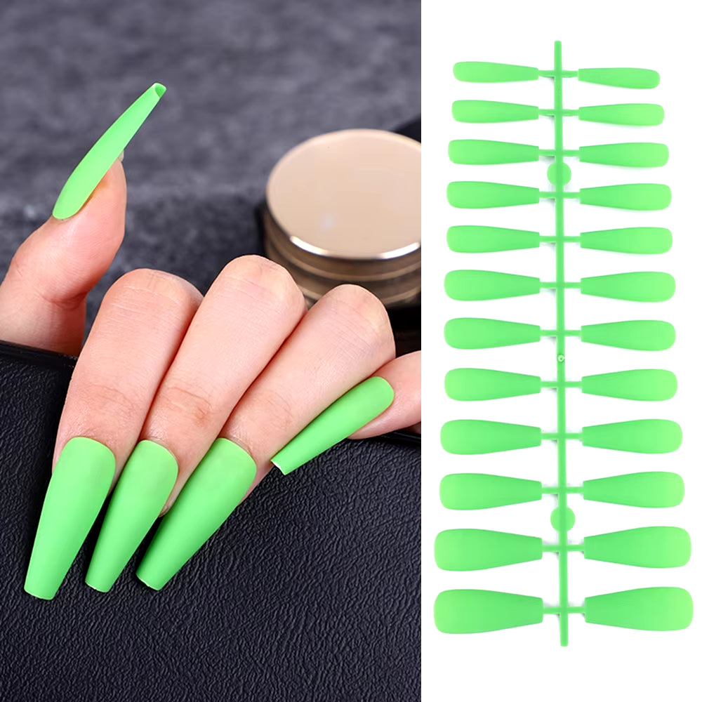 24Pcs Acrylic Extra Long Pointed Almond Oval False Nail Solid Color Matte Nail Full Cover French Stiletto Fake Nail Manicure Too