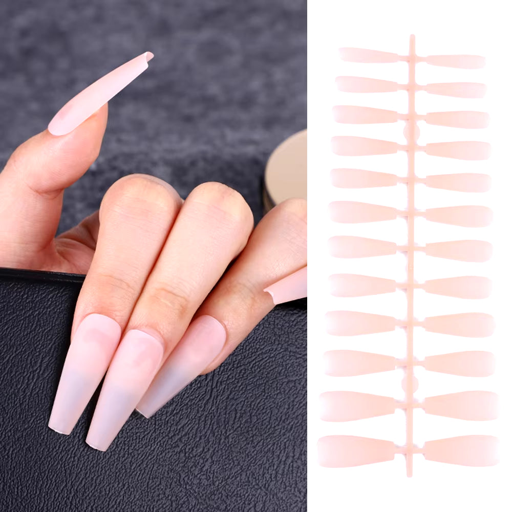 24Pcs Acrylic Extra Long Pointed Almond Oval False Nail Solid Color Matte Nail Full Cover French Stiletto Fake Nail Manicure Too