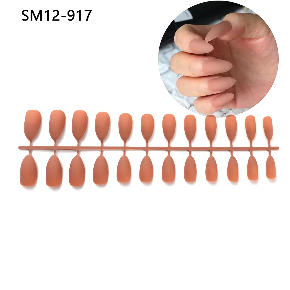 24Pcs Acrylic Extra Long Pointed Almond Oval False Nail Solid Color Matte Nail Full Cover French Stiletto Fake Nail Manicure Too