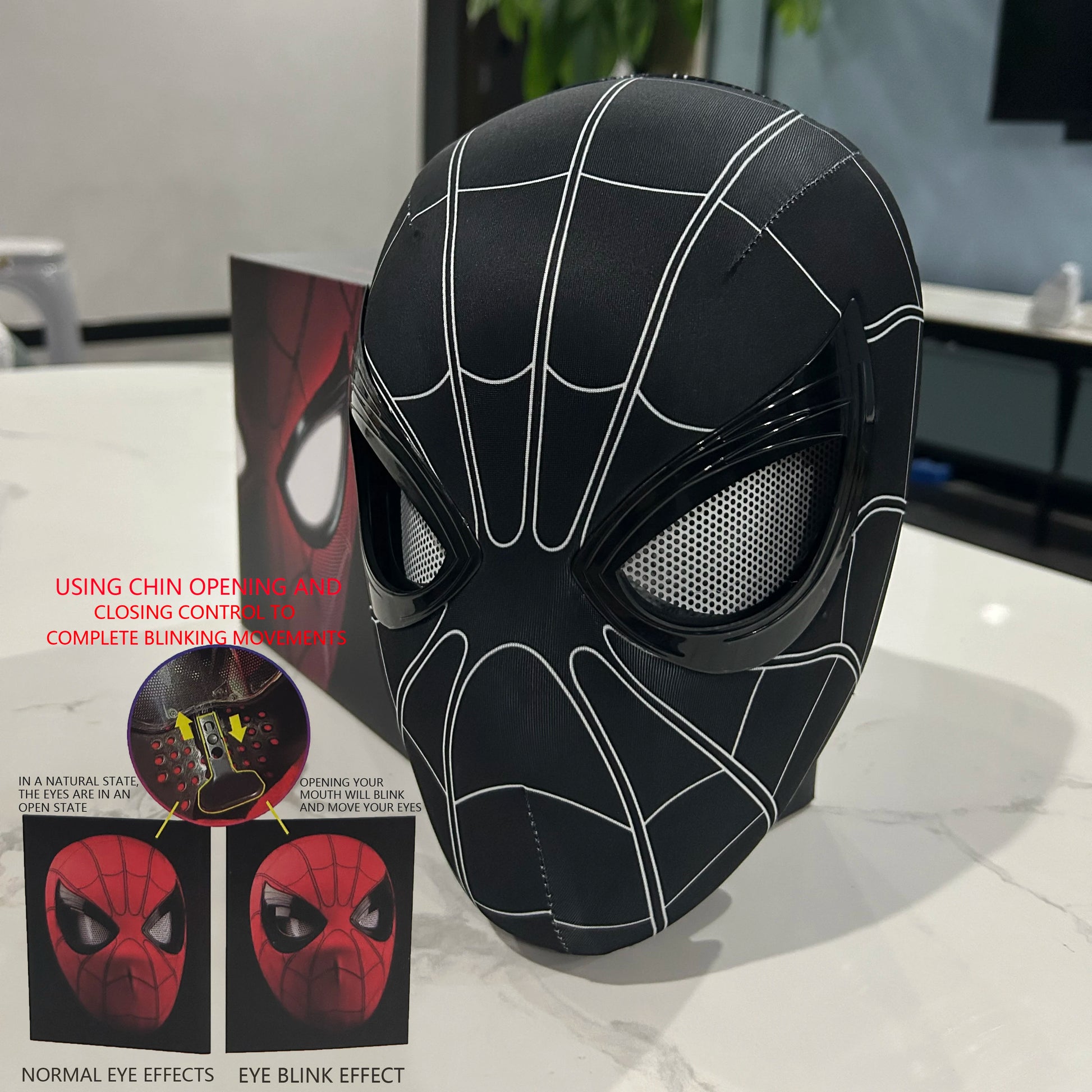 Mascara Spiderman Headgear Mask Cosplay Moving Eyes Mask Spider Man 1:1 Elastic Toys Adults Kids Gift ﻿