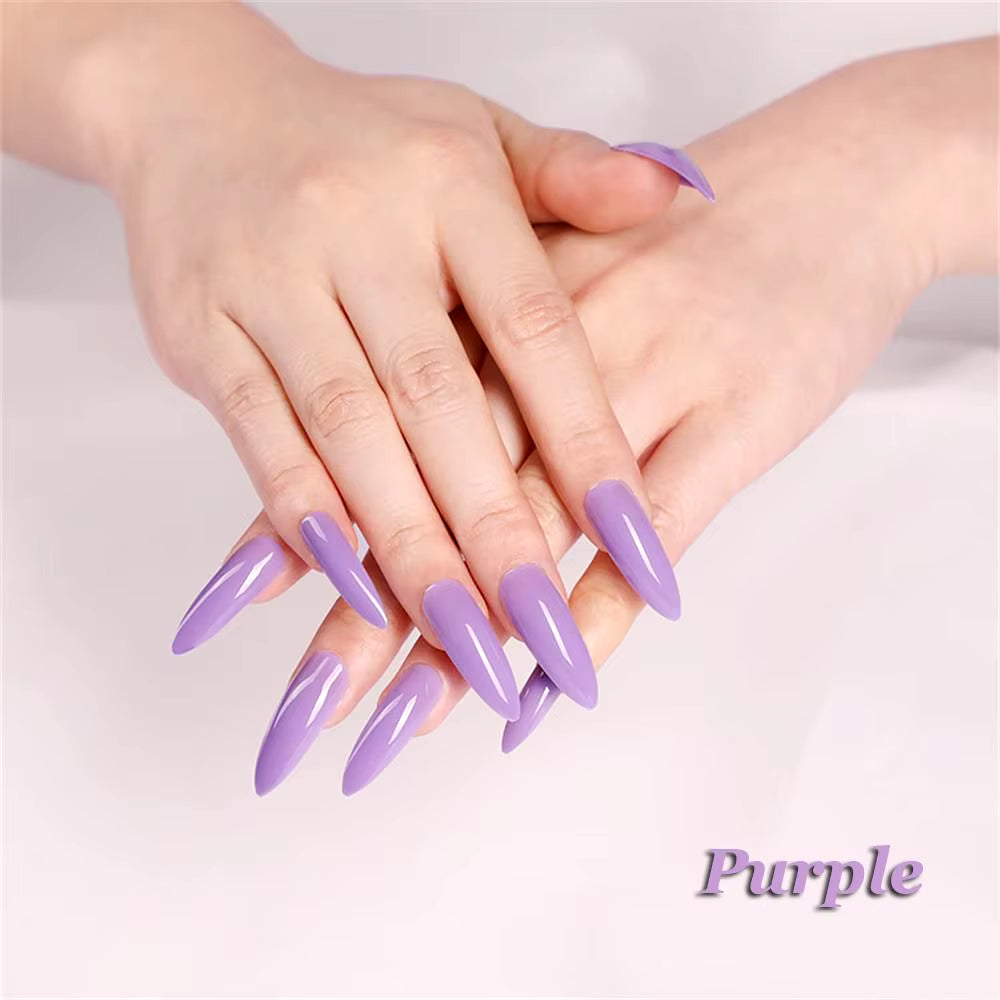 24Pcs Acrylic Extra Long Pointed Almond Oval False Nail Solid Color Matte Nail Full Cover French Stiletto Fake Nail Manicure Too