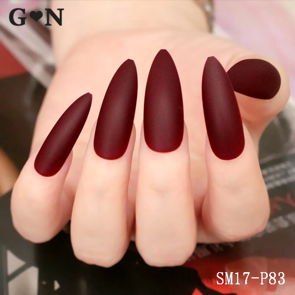 24Pcs Acrylic Extra Long Pointed Almond Oval False Nail Solid Color Matte Nail Full Cover French Stiletto Fake Nail Manicure Too