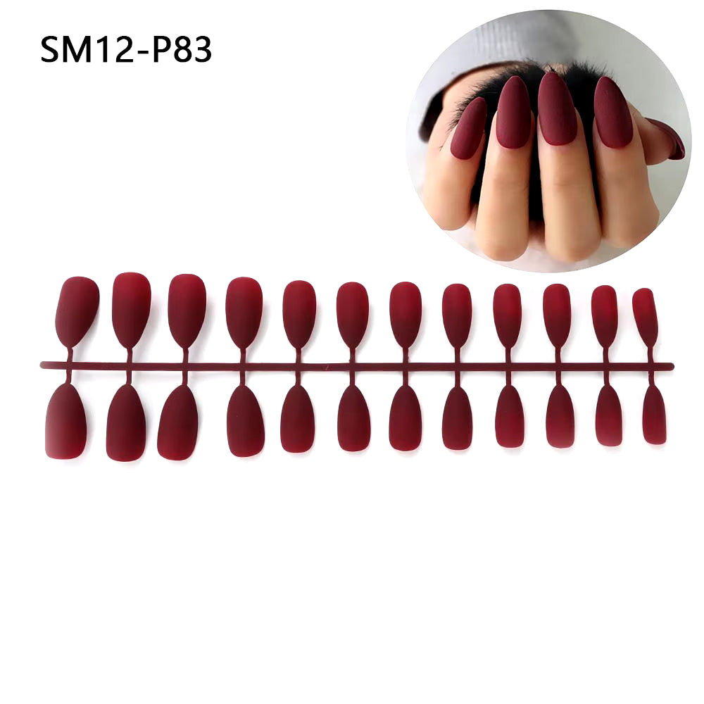 24Pcs Acrylic Extra Long Pointed Almond Oval False Nail Solid Color Matte Nail Full Cover French Stiletto Fake Nail Manicure Too