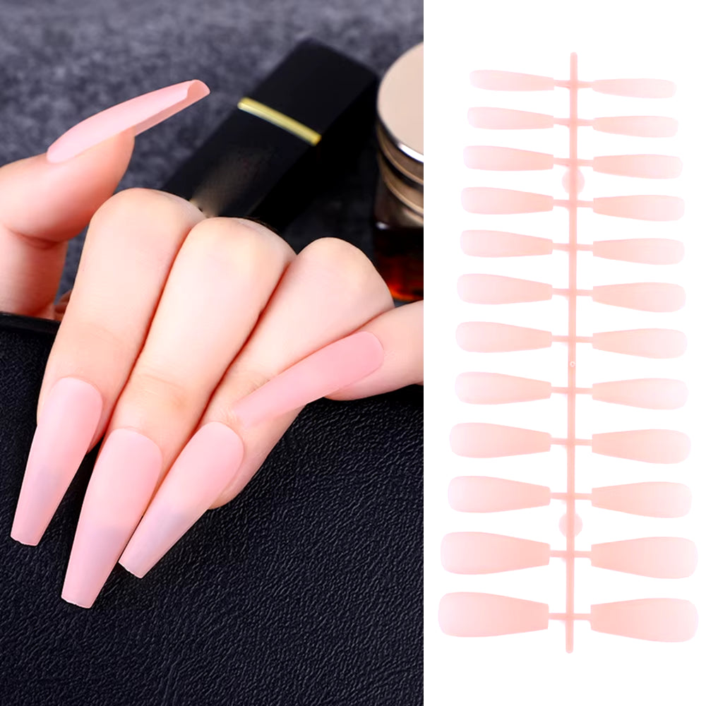 24Pcs Acrylic Extra Long Pointed Almond Oval False Nail Solid Color Matte Nail Full Cover French Stiletto Fake Nail Manicure Too