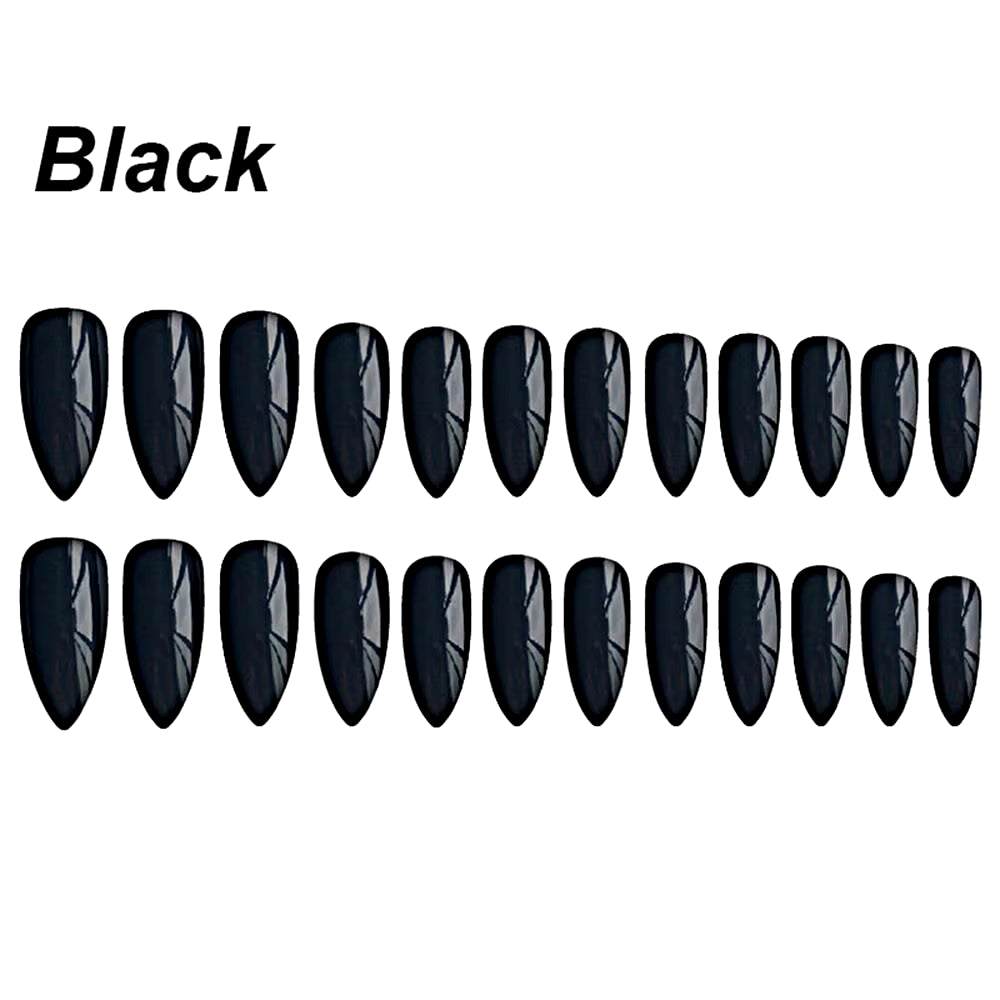 24Pcs Acrylic Extra Long Pointed Almond Oval False Nail Solid Color Matte Nail Full Cover French Stiletto Fake Nail Manicure Too