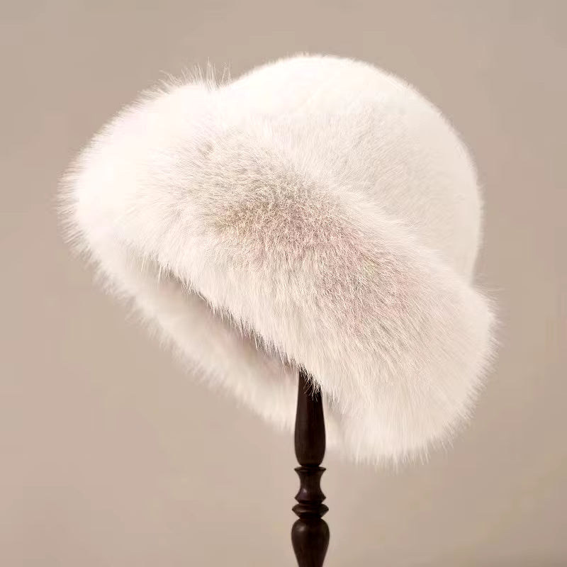 Autumn and Winter 2024 New Women'S Fashion Fur Cap Fur Hat Fur Hats Mongolian Hat Brimless Plush Fluffy Skiing Riding Warm Caps