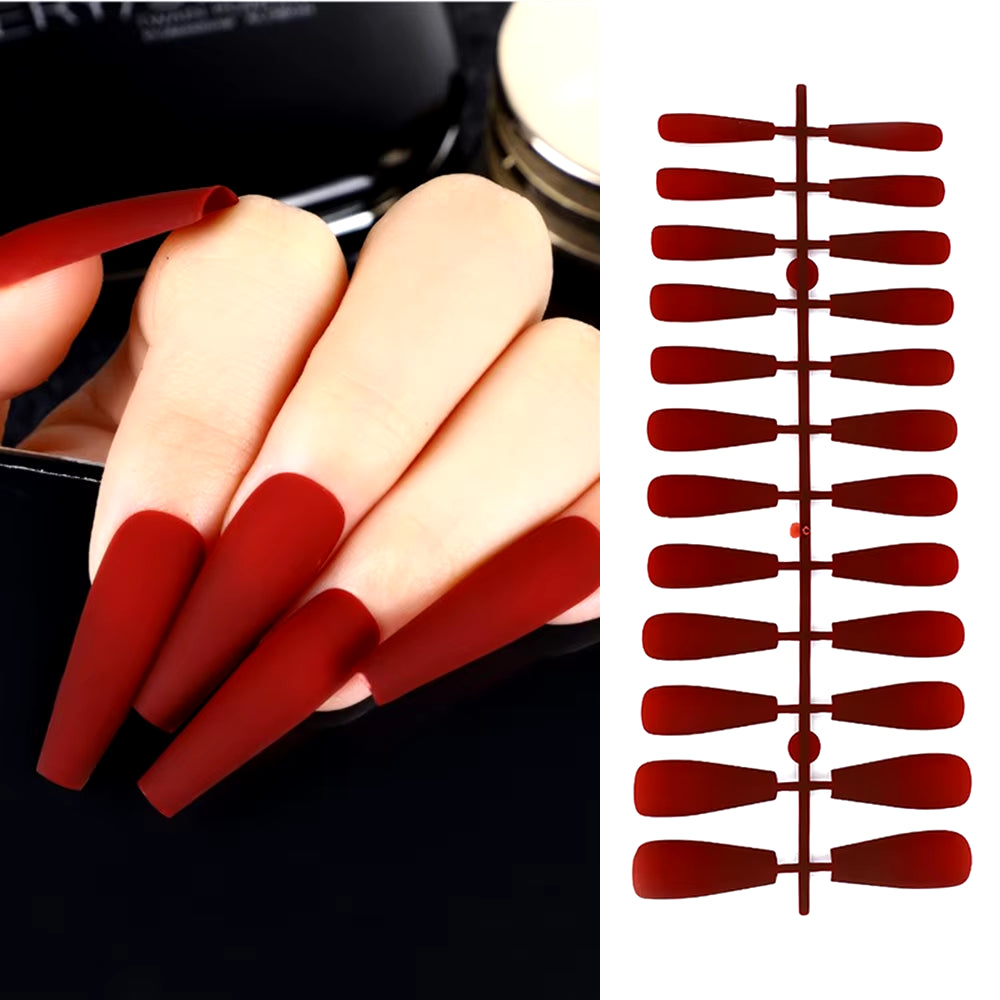 24Pcs Acrylic Extra Long Pointed Almond Oval False Nail Solid Color Matte Nail Full Cover French Stiletto Fake Nail Manicure Too