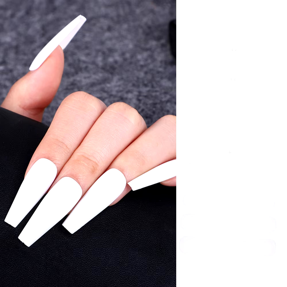 24Pcs Acrylic Extra Long Pointed Almond Oval False Nail Solid Color Matte Nail Full Cover French Stiletto Fake Nail Manicure Too