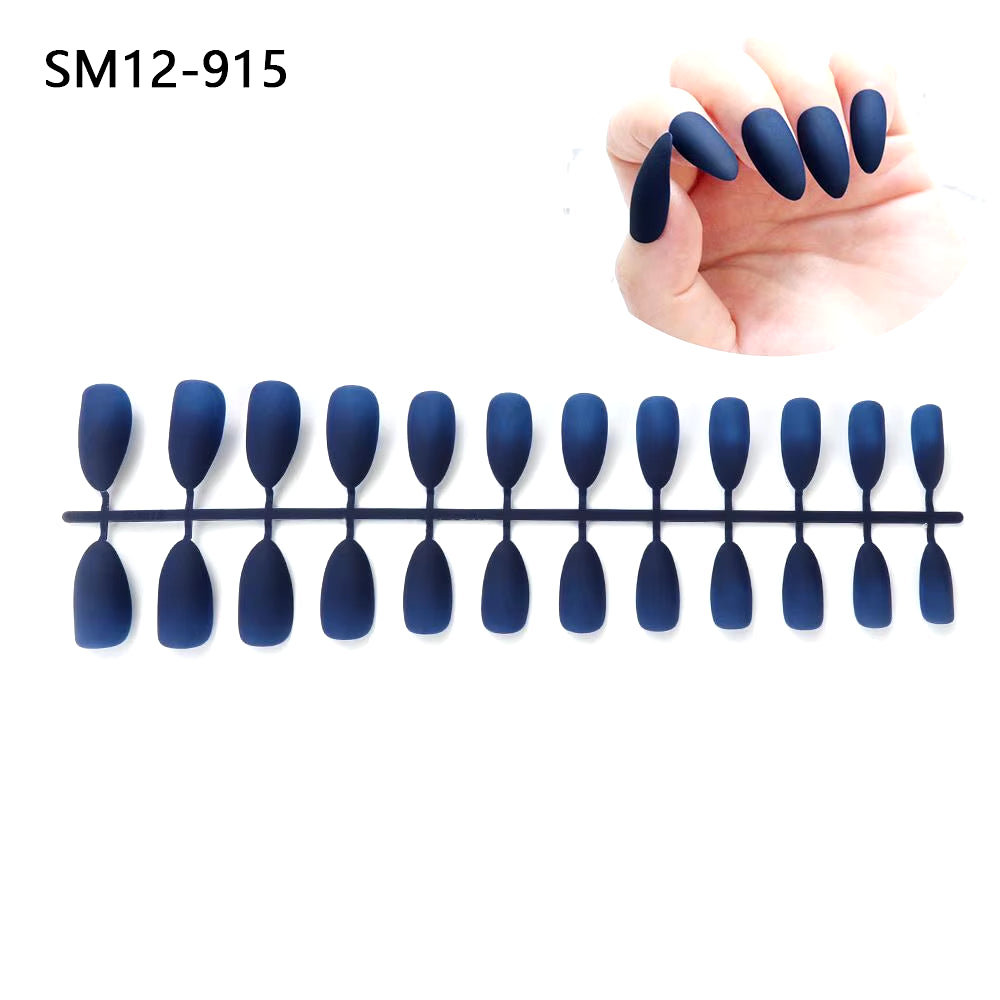 24Pcs Acrylic Extra Long Pointed Almond Oval False Nail Solid Color Matte Nail Full Cover French Stiletto Fake Nail Manicure Too