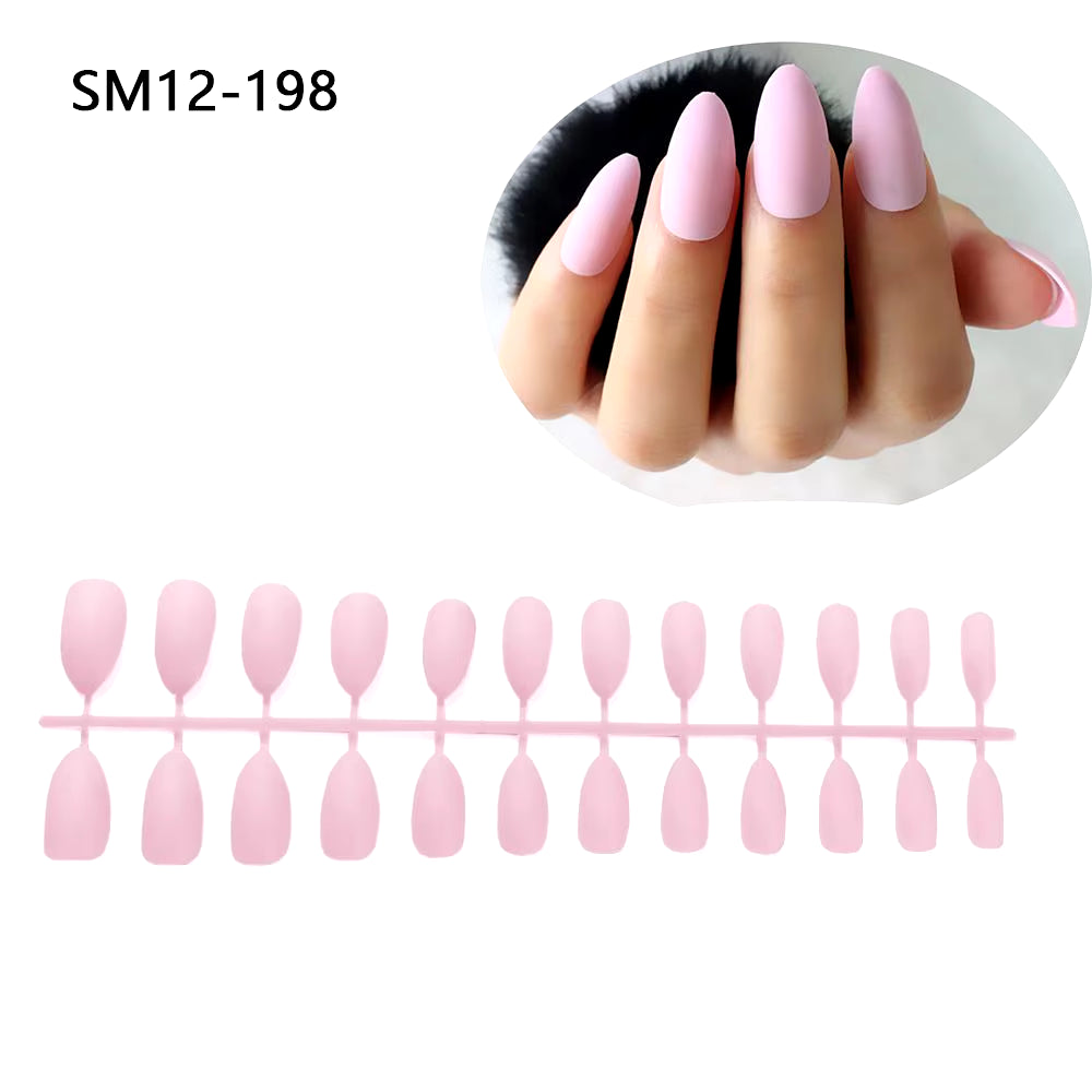 24Pcs Acrylic Extra Long Pointed Almond Oval False Nail Solid Color Matte Nail Full Cover French Stiletto Fake Nail Manicure Too