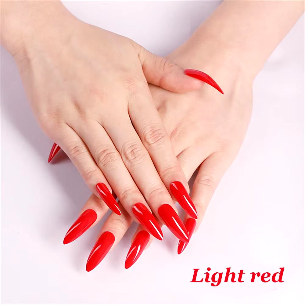 24Pcs Acrylic Extra Long Pointed Almond Oval False Nail Solid Color Matte Nail Full Cover French Stiletto Fake Nail Manicure Too