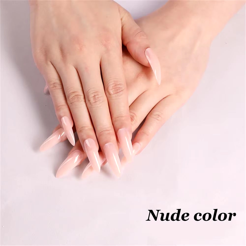 24Pcs Acrylic Extra Long Pointed Almond Oval False Nail Solid Color Matte Nail Full Cover French Stiletto Fake Nail Manicure Too