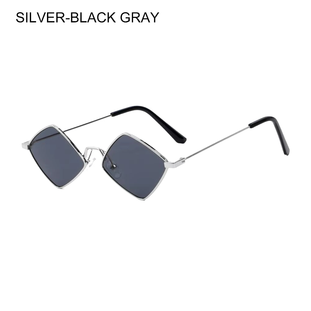 Hipster Polygon Women Sunglasses Irregular Vintage Small Frame Rhombus Ladies Sunglasses Shades Retro Alloy Eyewear Black