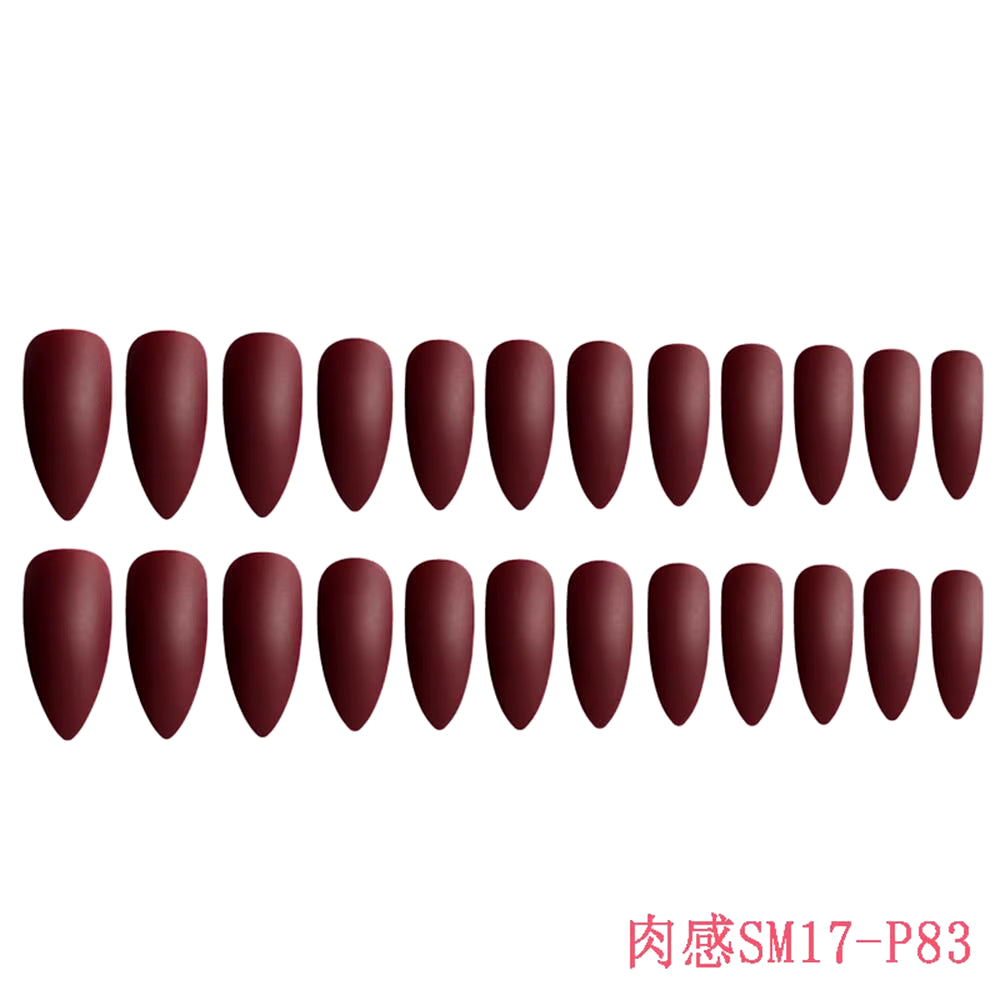 24Pcs Acrylic Extra Long Pointed Almond Oval False Nail Solid Color Matte Nail Full Cover French Stiletto Fake Nail Manicure Too