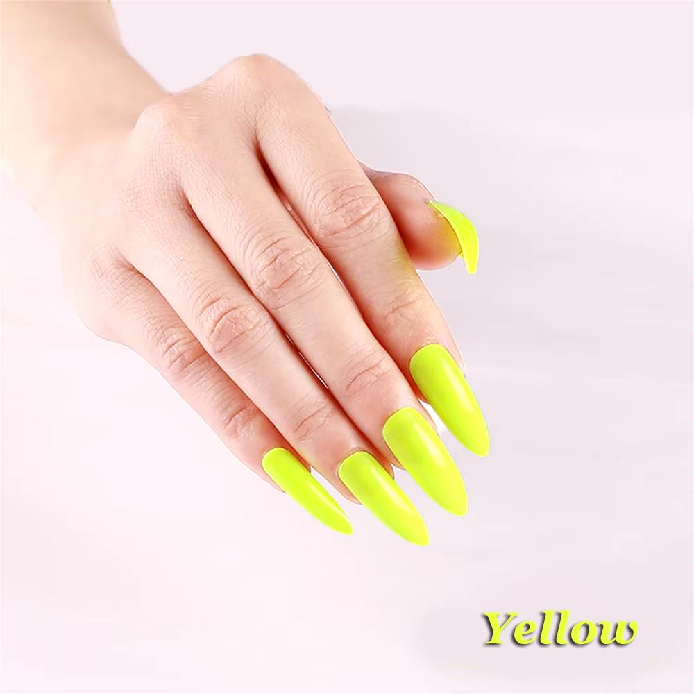 24Pcs Acrylic Extra Long Pointed Almond Oval False Nail Solid Color Matte Nail Full Cover French Stiletto Fake Nail Manicure Too