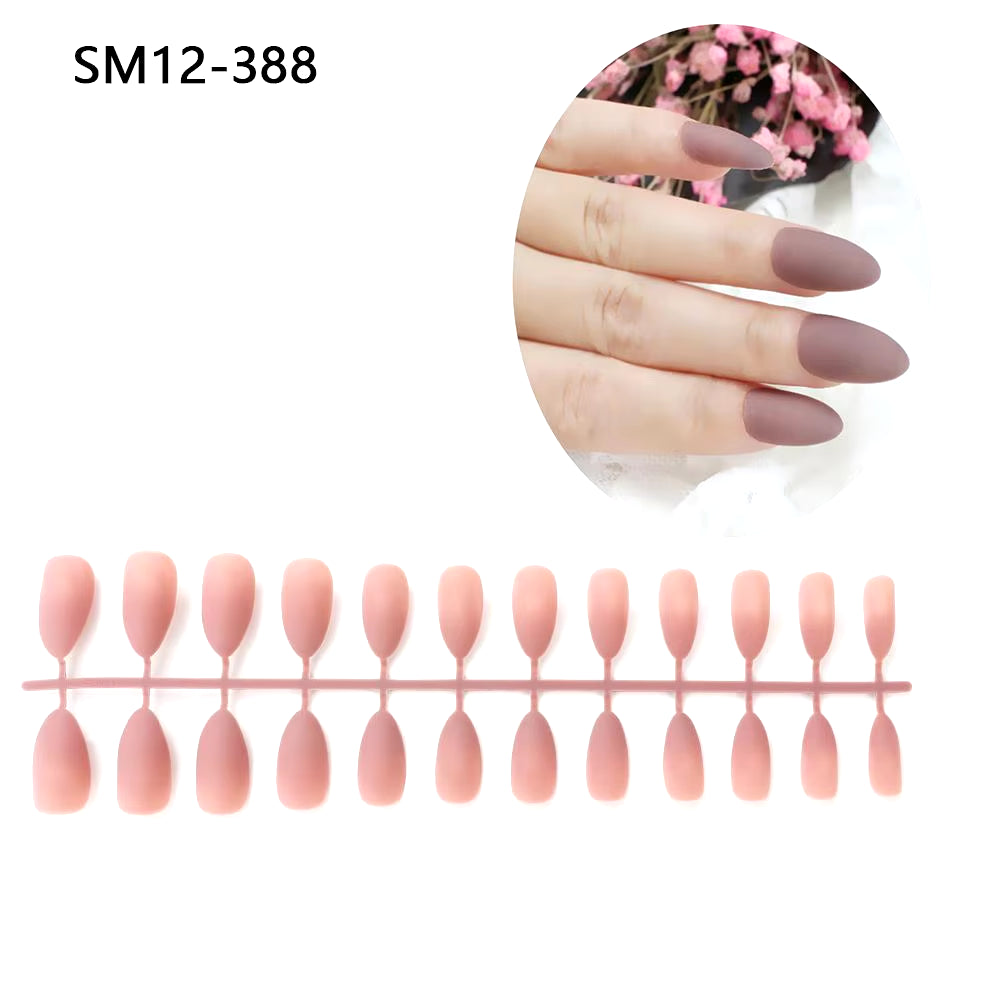 24Pcs Acrylic Extra Long Pointed Almond Oval False Nail Solid Color Matte Nail Full Cover French Stiletto Fake Nail Manicure Too