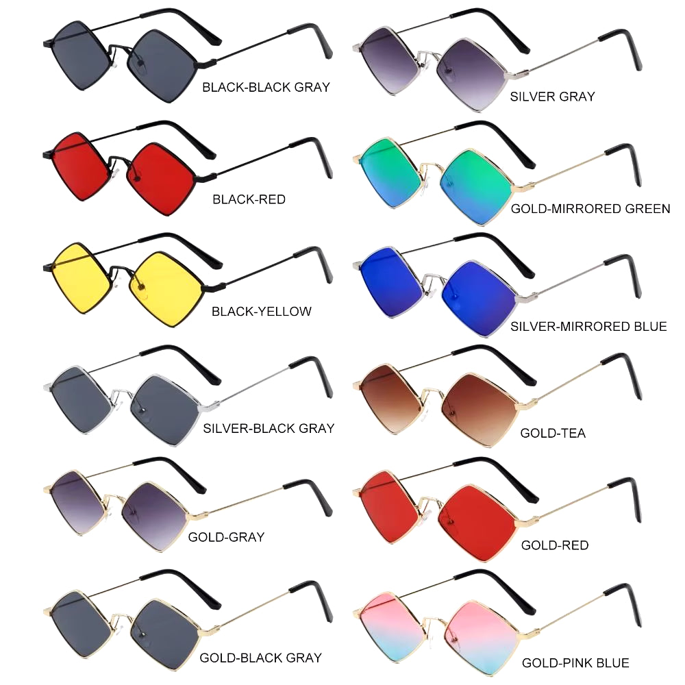 Hipster Polygon Women Sunglasses Irregular Vintage Small Frame Rhombus Ladies Sunglasses Shades Retro Alloy Eyewear Black